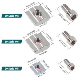 Yeepeo Pack of 50 T-Slot Nuts M6, Series 2020 M5 T-Slot Blocks Set T-Nut Type B, Carbon Steel T Slot Nut and Hex Socket Screw Connector Set for Aluminium Profile Extrusion Slot