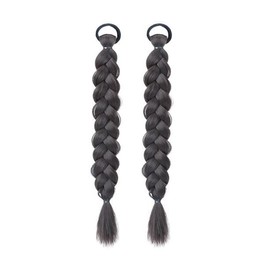 2PCS Braided Ponytail Extensions Hair Ties Long Ponytail Synthetic Hair Piece Women Girls Daily Wear Wigs Accessories（Natural black）