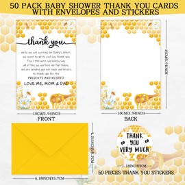 Chuangdi 50 Sets Baby Shower Thank You Cards with Envelopes and Sticker 50 Baby Shower Appreciation Greeting Cards Gratitude Gift for Guest(Bee)