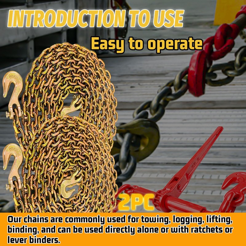 SENKEYFE 1/4" Tow Chain|G80 Log Chain with G70 Clevis Grab