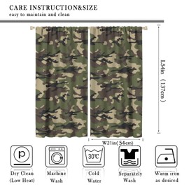 Camouflage Curtains Teens Camo Army Camouflage Blackout Rod Pocket Curtains & Drapes Bedroom Decor for Kids Boys Girls Teens,Green Militarily Abstract Art Window Curtains 2 Panels 42x54 Inch