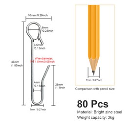 HLIWS Pack of 80 Metal Curtain Hooks, Curtain Hooks Made of Galvanised Steel, Curtain Hooks for Rails, for Window Curtain, Shower Curtain (47 x 10 mm)