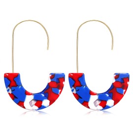 4th of July Acrylic Earrings Statement Tortoise Hoop Earrings Resin Wire Patriotic American Flag Drop Dangle Earrings Fashion Independence Day Jewelry For Women (american flag)
