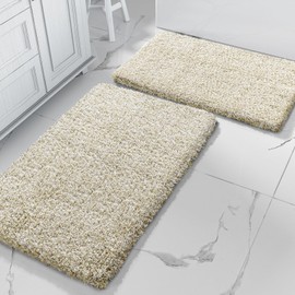 Yimobra Fluffy Bath Rug Set,Shaggy Soft Non Slip Bathroom Rugs, Machine Washable,Thick Bathroom Floor Rugs for Shower Bath Mat,Water Absorbent, 24x17+32x20 Inches, Denim Blue and White