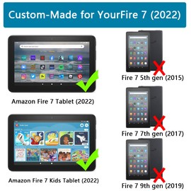 Fire 7 Tablet Case Kids (12th Generation, 2022 Release), Sonlaryin Dual Angle Lightweight Trifold Stand with Frosted Transparent Back Case for 7 Kids Tablet, Auto Wake/Sleep, Also Fit TCL, Black