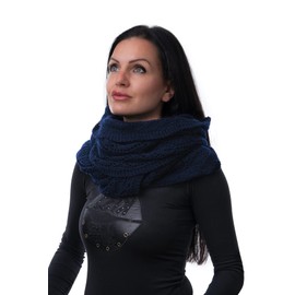WEST COAST KNITWEAR 100% Fine Merino Wool Knitted Loop Scarf Snood Warm Winter Tube Scarf (NAVY)