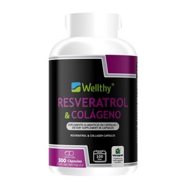 Wellthy Colágeno Resveratrol 300 Caps 1300mg Por Porción 600mg Colageno Cápsulas Veganas Gluten Free Sugar