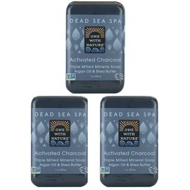 DEAD SEA Salt CHARCOAL SOAP 3 pk – Activated Charcoal, Shea Butter, Argan Oil. For Problem Skin, Skin Detox, Acne Treatment, Eczema, Psoriasis, Antibacterial, Anti Aging, Natural Fragrance 3/7 oz Bars