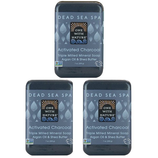 DEAD SEA Salt CHARCOAL SOAP 3 pk – Activated Charcoal, Shea Butter, Argan Oil. For Problem Skin, Skin Detox, Acne Treatment, Eczema, Psoriasis, Antibacterial, Anti Aging, Natural Fragrance 3/7 oz Bars