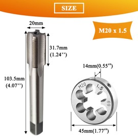 Teocpai Metric Tap and Die Set M20 x 1.5mm HSS Machine Thread Tap and Alloy Steel Round Die Right Hand…