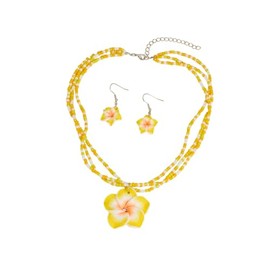 MMIUAEG Hawaiian Flowers Earrings Necklaces Set Bohemian Flower Dangle Earrings for Women Beach Holiday Summer Jewelry Accessories (Beaded Yellow)