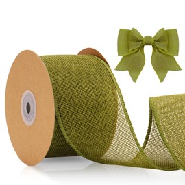 KINGLAKE 6.4cm Wired Burlap Ribbon, 10m Sage Green Wired Ribbon for Wreath Bows Making, Jute Hessian Ribbon Wide Christmas Wired Ribbon for Crafting, Gift Wrapping, Xmas, Rustic Wedding Decoration