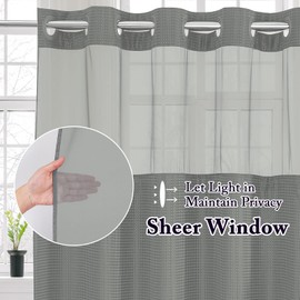Gibelle Long Shower Curtain 72x80, Waffle Weave Bathroom Shower Curtain with Snap-in Fabric Liner Set, No Hooks Needed, Hotel Style with Mesh Top Window, Grey