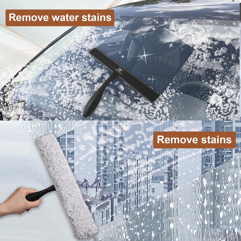 Shower Squeegee for Glass Doors & Microfiber Scrubber Kit 11Inch