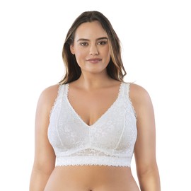PARFAIT Adriana Women's Full Figured Supportive Wirefree Lace Bralette J-Hook Style P5482-Pearl White-32GG