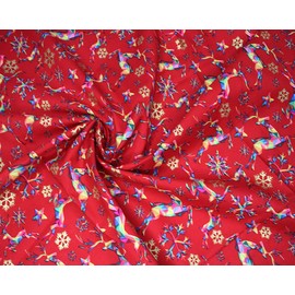 Christmas Fabric - Assorted Rainbow Designs & Colours - 100% Cotton Trees Snowflakes Doves Reindeers (Reindeer Red)