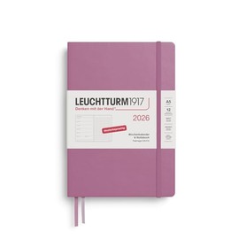 LEUCHTTURM1917 372520 Weekly Calendar & Notebook Dotted Medium (A5) 2026, 12 Months, Dusty Rose, German