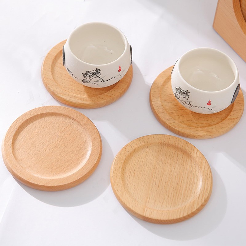 Wooden Coasters Set of 6 Wooden Coasters with Holder Heat