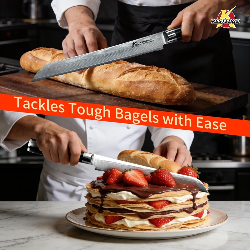 KESTEDGE 8-Inch Sourdough Bread Knife, Micro-Serrated for Bread Slicing