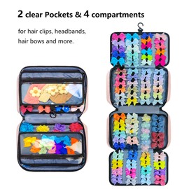 Baby Girl Hair Accessories Storage Bag,Hanging Hair Accessories Organizer for Girls, Multi Pocket Hair Bow Organizer for Girls, Baby Hair Accessories Organizer for Travel.(Pink)