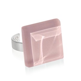 ALEXASCHA® Square Statement Glass Ring • Adjustable Stainless Steel Ring Open • Architect Gifts • Adjustable Ring Size 53-63 (Min. Diameter 17 mm) • Glass Stone 20 mm x 20 mm x 3 mm (Sand Pink)