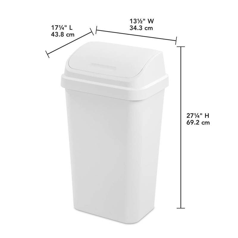 Sterilite 13 Gallon Plastic Swing Top Spave Saving Flat Side
