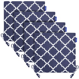 INFBLUE Indoor/Outdoor Chair Cushions Set of 4 Chair Pads Water Resistance Square Corner Outdoor Cushions for Patio Furniture Patio Chair Cushions with Ties Fade Resistance (17''x17'', Blue Plaid)
