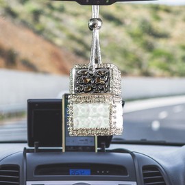 Hanging Car Accessories Charm, Bling Auto Rear View Mirror Pendant, Cars Aromatherapy Fragrance Perfume Pendant Bottle, Car Decorations for Women Men Presents (White)