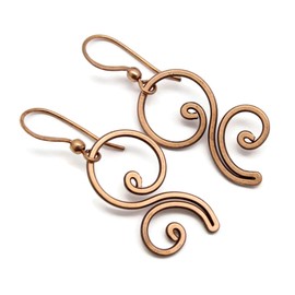 Pillar of Salt Studio Handcrafted Solid Copper Earrings Flourish (Antiqued Copper, 1" drop)