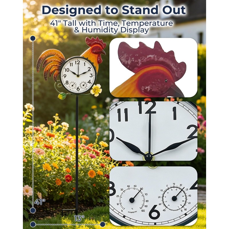 Rooster Outdoor Clock with Thermometer & Hygrometer