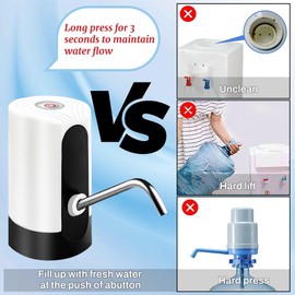 Water Table Pump, Portability Electric Water Pump with USB Data Cable,White Automatic Drinking Water Bottle Pump for Travel, Kitchen, Home, Office