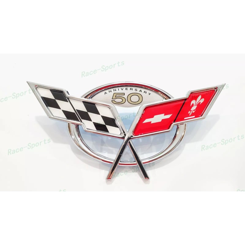 AUTO 2PC Chrome Front Rear 50Th Anniversary Cross Flags Emblems