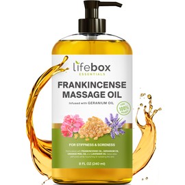 Frankincense Massage Oil – 100% Pure & Natural - Massage Therapy Oil for Soreness & Stiffness – Stretch Marks and Scars Body Oil Infused with Frankincense Essential Oil and Geranium Oil – 8 FL OZ