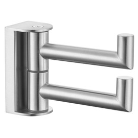 Suyar Bathroom Towel Hook Brushed Nickel, 304 Stainless Steel Double Robe Holder, Coat Hook with 2 Rotatable Arms for Hanging Clothes, Scarf, Bag, Wall Mounted