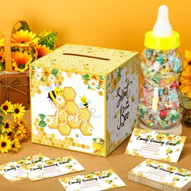 Glenmal 52 Pcs Baby Shower Games Gift Sets Large Baby Bottle for Shower Game Guess How Many Candies Baby Shower Decorations for Baby Shower Favors Games Gender Reveal(Sweet As Can Bee)