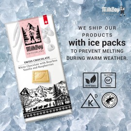 MilkBoy Swiss Chocolates - Premium White Chocolate Bars with Bourbon Vanilla and Raspberries - Candy Bars, Gluten Free, Non-GMO, Kosher, 3.5 oz (Pack of 5)