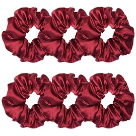 Sufermoe 6 Pcs Satin Silk Hair Scrunchies, 4.5 Inch, Wine Red, Soft Hair Ties, Hair Bands and Ponytail Holders for Women and Girls