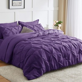 CozyLux Purple King Size Comforter Set - 7 Pieces Comforter King Size, Pintuck Bed in A Bag Pinch Pleat Bedding Sets with All Season Comforter, Flat Sheet, Fitted Sheet and Pillowcases & Shams