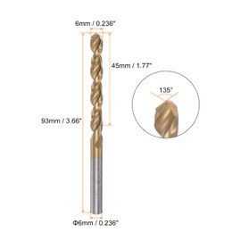 sourcing map Twist Drill Bit 6mm Titanium Coated (HSS-E) M42 High Speed Steel 8% Cobalt Straight Shank for Stainless Steel Aluminum Alloy Metal