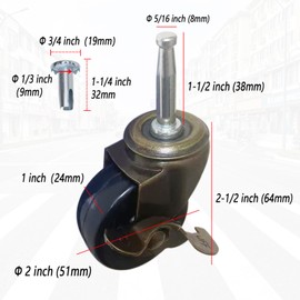 BAISASY 2.0 Inch Antique Caster Wheels, Furniture Wheels 5/16 Inch x 1-1/2 Inch (8 x 38mm) Stem Caster for Furniture Sofa Chair Cabinet Set of 4