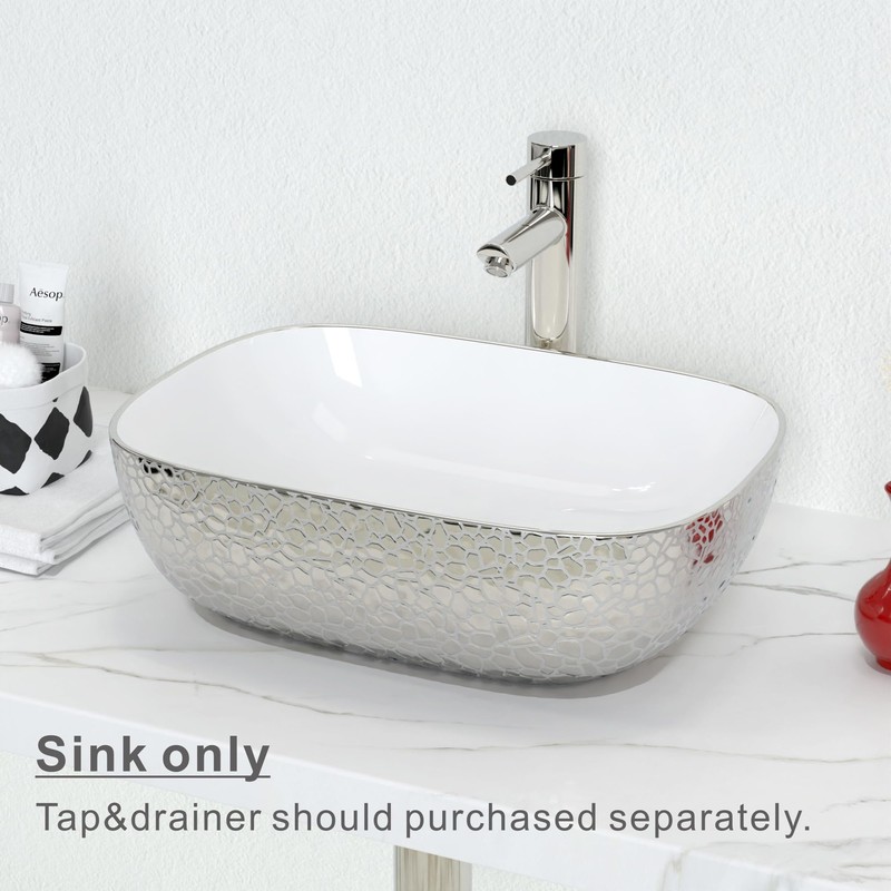 J-FAMILY 18.3'' x 13'' Bathroom Vessel Sink Leopard Texture Silver