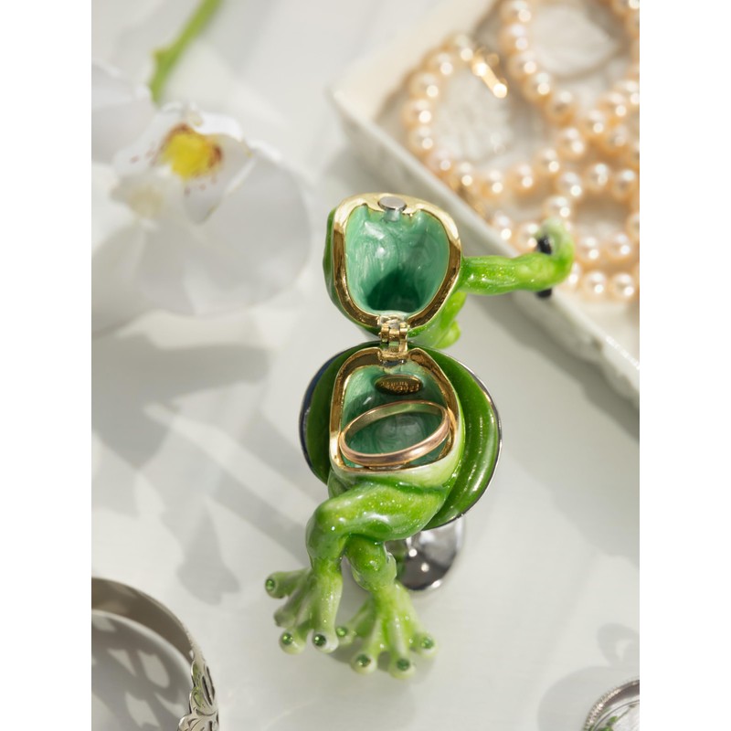 Keren Kopal Frog Taking a Selfie Trinket Box with Crystals