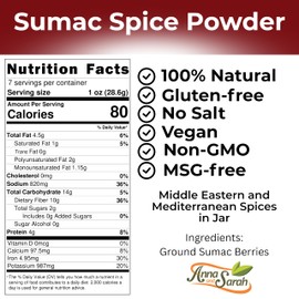 Anna and Sarah Sumac Spice Powder - Sumac Seasoning - Easy To Use Spice Cap- Vegan- Middle Eastern and Mediterranean Spices in Jar 7 Oz (200 gr)