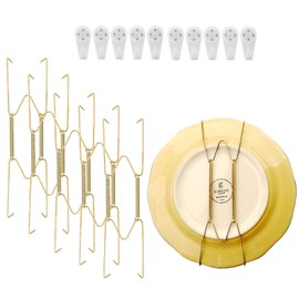 AIM Cloudbed 10 Pack Plate Hangers for Walls Plate Hangers Stainless Steel Compatible Decorative Plates Hooks Dish Diaplay Holder 8Inch with 10 PCS Wall Hooks (8 Inch Gold)