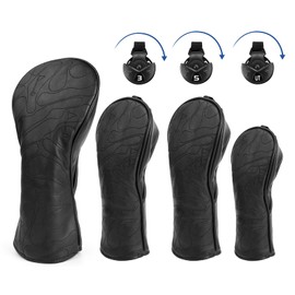 Golf Club Head Covers 3 Wood Headcover Set Premium Leather for Woods, Driver Fairway(FW) Wood Hybrid(UT) with Number Tags 4pcs & 1pcs (4pcs(DR+FW+FW+UT))