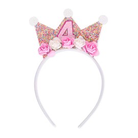 hurifeng Birthday Crown Girls 3-6 Years - Birthday Crown for Girls with Flowers, Glitter and Sequins - Perfect for Children's Birthday Parties and Parties (4 Years)