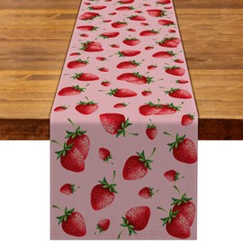 Nepnuser Strawberry Table Runner Summer Girl Baby Shower Birthday Party Decoration Home Dining Room Kitchen Decor(13" x 72")