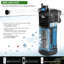 AQQA Aquarium Internal Filter Submersible Power Filter in-Tank with Adjustable Water Flow, Ultra Silent Sponge Filter for Fish Tank Water Crystal Clear