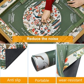 Noise-Reducing Mahjong Mat,31.5"x31.5" Portable Tablecloth for Mahjong,Green Floral and Birds Decorated Mahjong Study Mat for Table, Board Games, Tile Games and Cards (Bird)