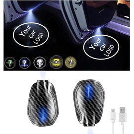 LOWEEY Car Door Lights,2Pcs Car Door LED Logo Projector Lights,Rechargeable Wireless Car Step Courtesy Welcome Lights Shadow Ghost Lights Fit for All Cars (Including 6 Pairs Logo Slides)